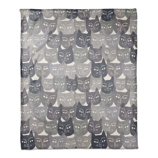 Gray Cat Face Pattern 50" x 60" Coral Fleece Blanket
